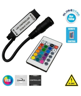 GloboStar® 73402 Ασύρματος LED RGB Controller με Χειριστήριο IR 5v (30w) 12v (72w) 24v (144w)